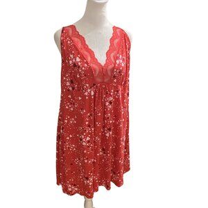 Joyspun Women’s Red Sleeveless Nightgown With Lace Trim & Hearts, Sz 2X